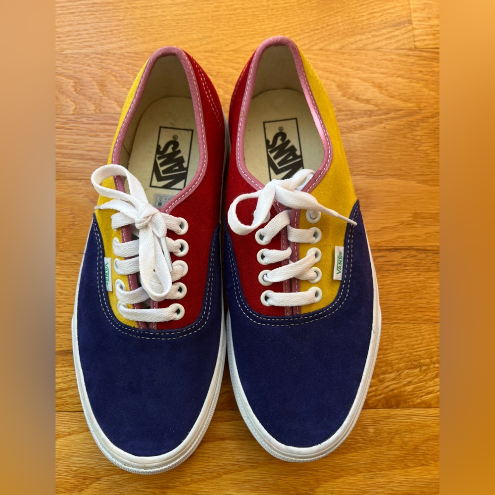 NEW Vans Authentic Suede Canvas Sneaker - Red, Yellow, Blue - Womens 8.5/Mens 7